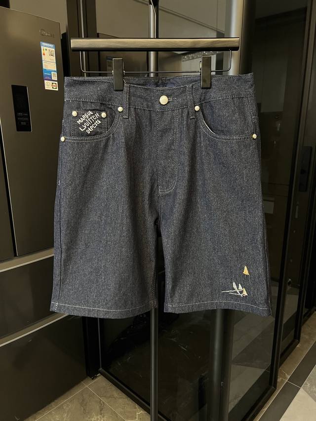The next day, Louis Vuitton 25Fw Embroidered Sailboat Denim Shorts in Blue - als
