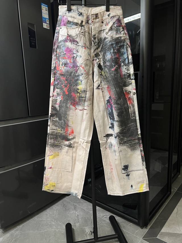 Acne Studios 25Fw 1981U Painter Graffiti Print Jeans Khaki Size: 46 48 50 52 Cor