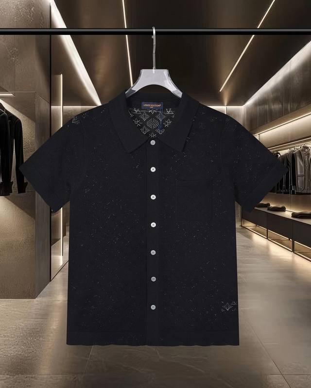 Next-Day Shipping Louis Vuitton Lv Hollow Monogram Logo Knitted Casual Short-Sle