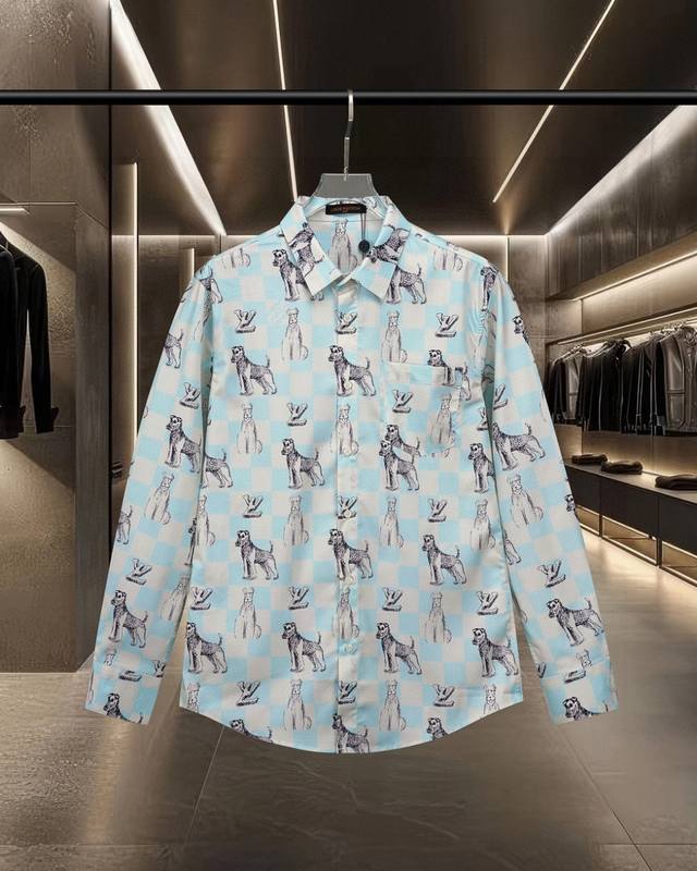 Lv Louis Vuitton's hot-selling Fox Terrier logo long-sleeved shirt. 2025Ss offic