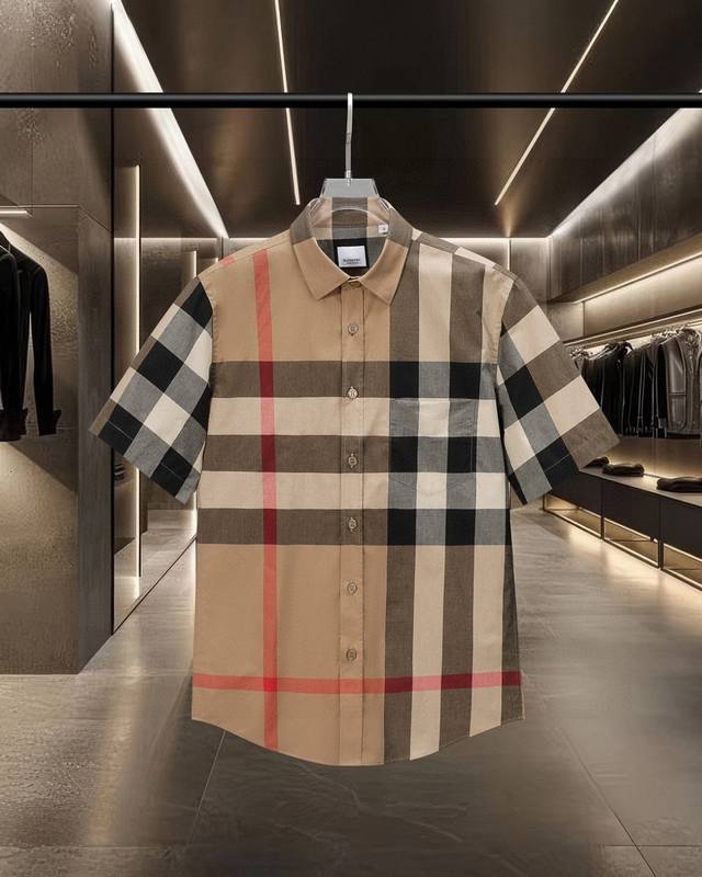 Burberry's hottest new short-sleeved checkered stretch cotton poplin shirt colle