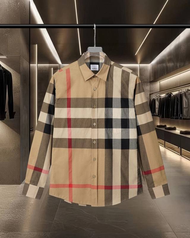 Burberry's hot-selling checkered stretch cotton poplin long-sleeved shirt collec
