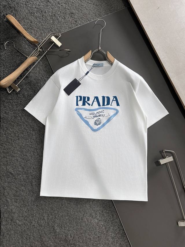 Prad 2025 Spring/Summer newest round-neck, fashionable short-sleeved T-shirt, sy