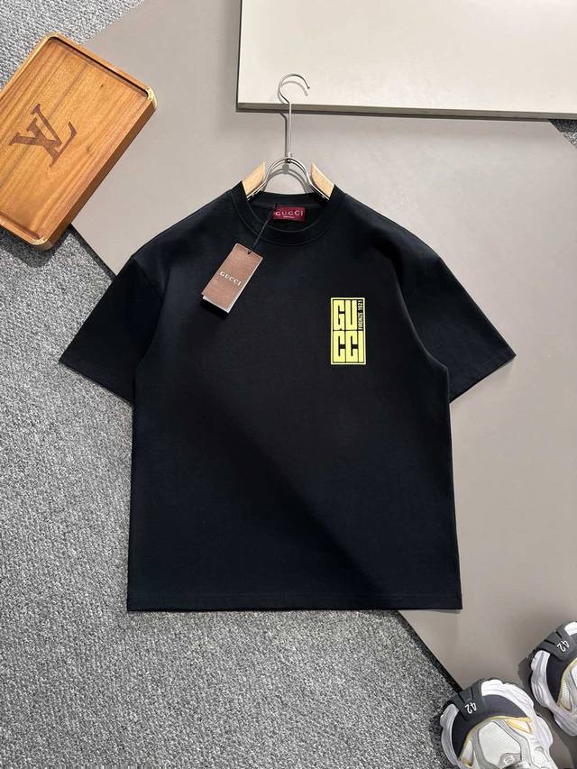 Guc Logo color printed men's outline short-sleeved T-shirt 2025 spring and summe