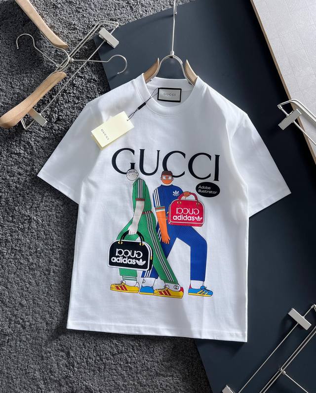 Gucci's latest printed short-sleeve top, 260g heavyweight, high-quality, origina