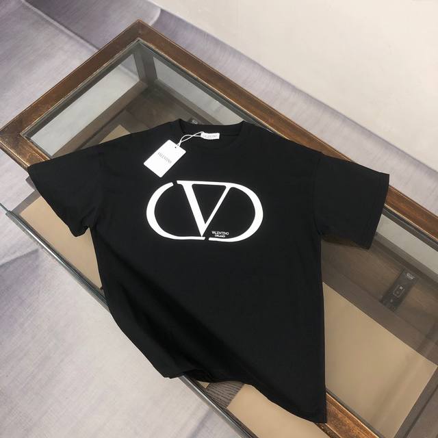 Valentino 25Ss counter-matched round-neck short-sleeved T-shirt ~ Embellished wi