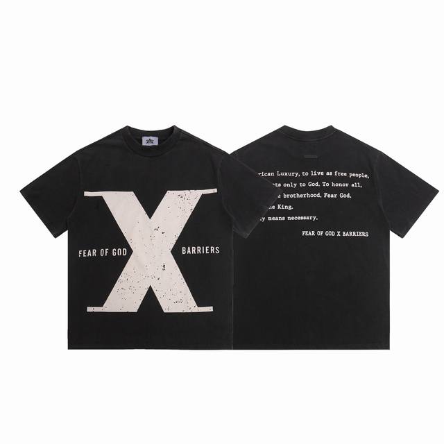 Fear Of God Barriers Letter Print Washed Summer Fog Short Sleeve T-shirt Model N