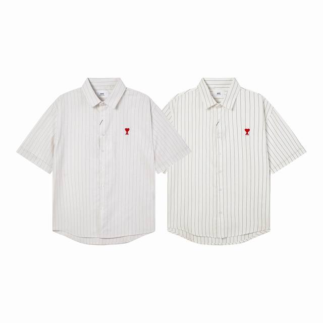 2209 Ami Paris classic autumn casual cotton large stripe short-sleeved Oxford sh