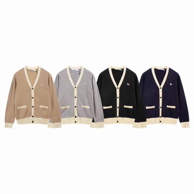 A089 Maison Kitsune New Autumn/Winter Classic Fox Embroidery V-Neck Cardigan Swe