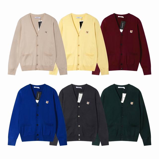 A081 Maison Kitsune New Autumn/Winter Classic Fox Head Embroidered V-Neck Cardig