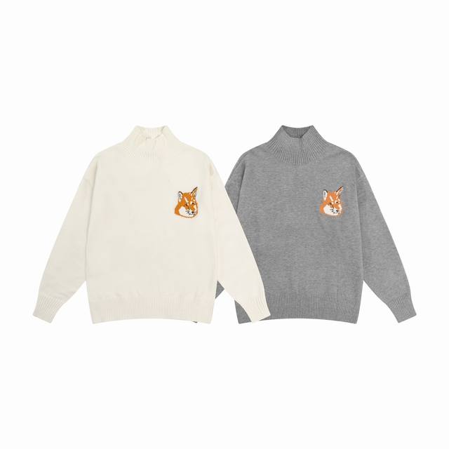 A082 Maison Kitsune New Arrival Large Fox Head Embroidery on the Chest Simple Tu
