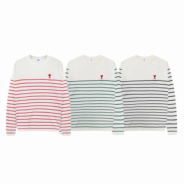 A35Ami Paris Unisex Spring/Summer New Ami De Coeur Red Heart Striped Knit Long S