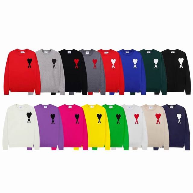 A08BAmi Paris Ami De Coeur Heart Embroidered Wool Sweater. Round neckline, overs