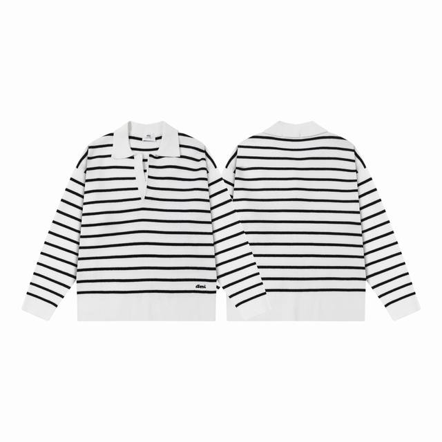 8181 Ami Paris Autumn/Winter New Designer Ami Letter Embroidery Striped Knitted