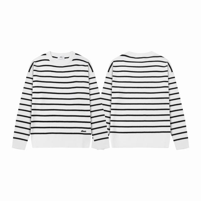 8182 Ami Paris Autumn/Winter New Designer Ami Letter Embroidery Striped Knitted