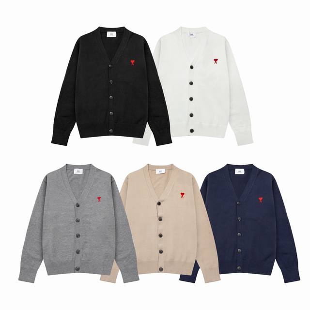 A8166 Ami Paris Autumn/Winter New Arrival Small Heart Embroidered Cardigan V-Nec