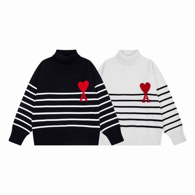 Cya63 Ami Paris 22 Autumn/Winter New Ami De Coeur Heart Stripe Classic Turtlenec