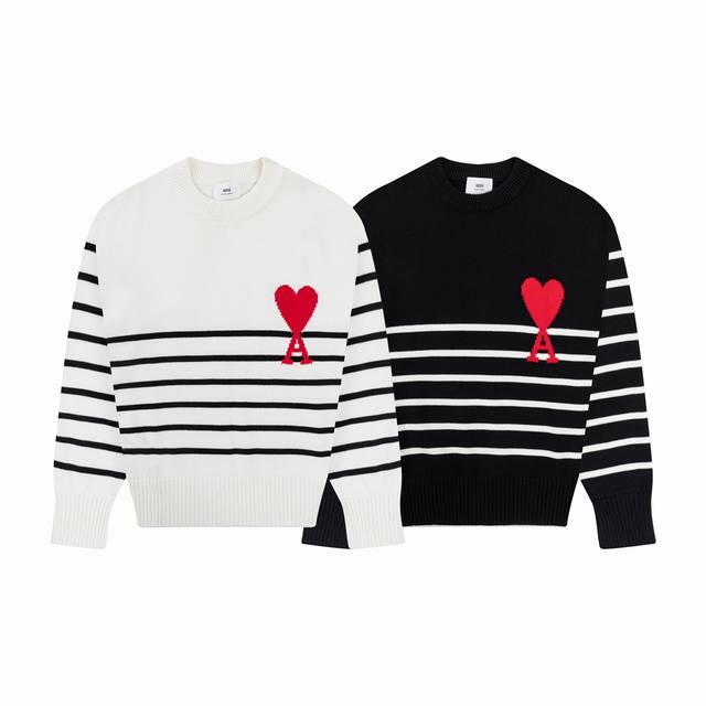 Cya33 Ami Paris 22 Spring/Summer New Ami De Coeur Heart Striped Crew Neck Sweate