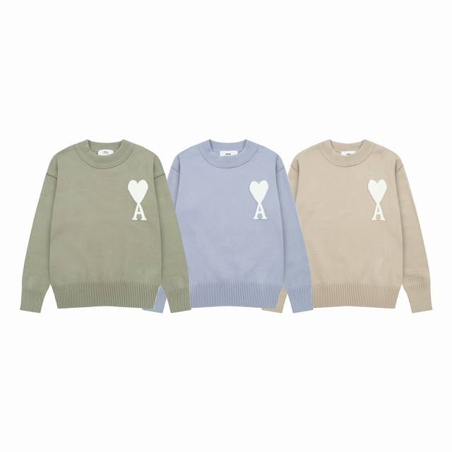 8155 Ami Paris Autumn/Winter New Arrival New Colorway Big Heart Jacquard Patchwo