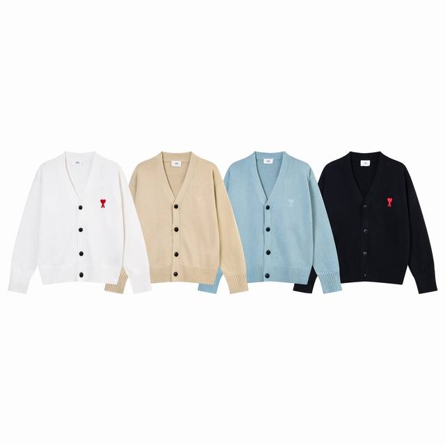 A8116 Ami Paris New Arrival Medium Heart Terry Embroidered Cardigan Sweater Sing