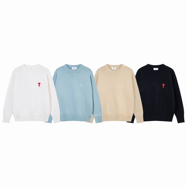 A8115 Ami Paris New Arrival Medium Heart Terry Embroidery Round Neck Sweater Siz