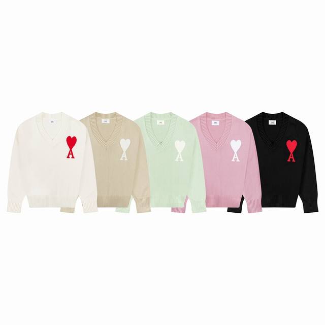 Cya38 New Spring/Summer Ami De Coeur Macaron Heart Jacquard V-Neck Sweater Unise