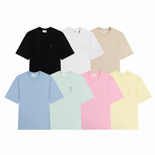 Cy130Ami New Macaron Candy Color Embroidery Love Short Sleeve Fabric 230g Color: