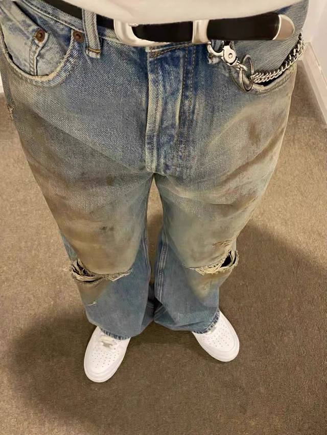 Style 5071 Acne-style dirty jeans, mud-dyed, distressed blue jeans, loose-fittin