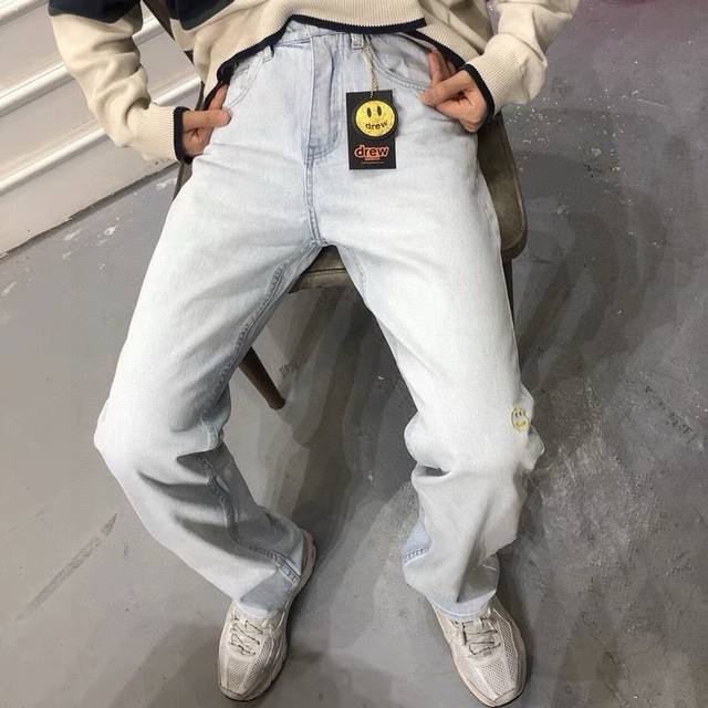 Drew House Smiley Face Ice Blue Washed Straight Jeans. I don't want to elaborate