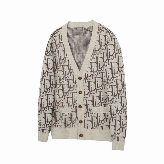 D17 Dior 24Fw knitted monogram full-print wool cardigan 100% pure cashmere Yb pu