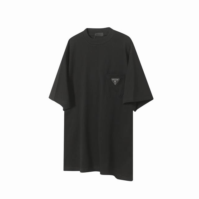 Prada Pocket Metal Leather Buckle T-shirt Short Sleeve Iron Plate Continues to I