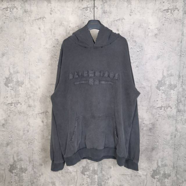 Blcgcropped Hoodie In Black Faded 25Fw Logo and letter patch embroidery washed h