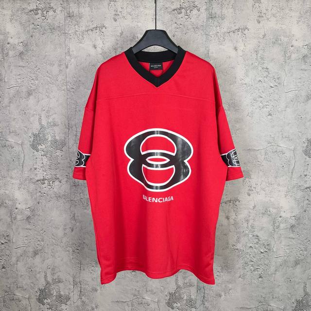 Blcgamerican Football Top In Red 25Fall Autumn New Double Ring King Jersey V-nec