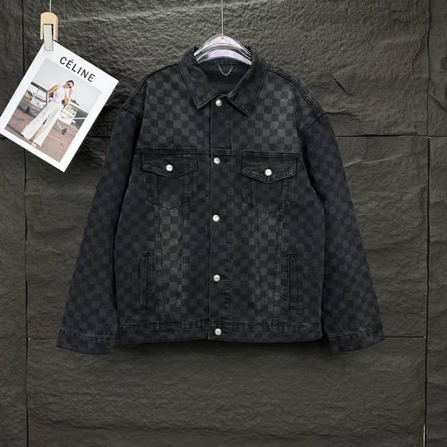 2025 new checkerboard print couple's washed denim jacket. High-end custom-made w
