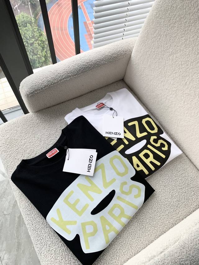 Kenzo's latest 2025 trendy couple's style, a classic logo-printed crewneck T-shi