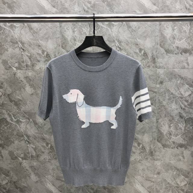 Puppy round neck knitted short sleeves Size: 1-4 Color: Light gray, dark gray, n