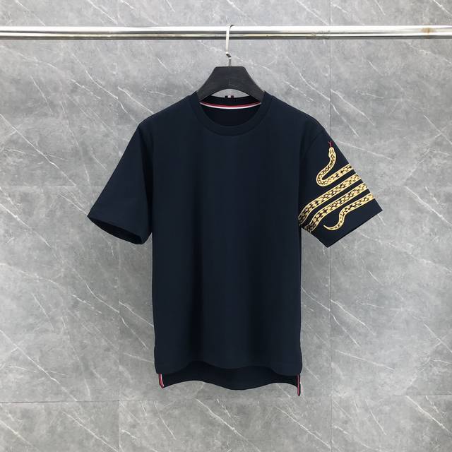 Embroidered Snake-shaped Pure Cotton Custom Round Neck Short Sleeve T-shirt Size