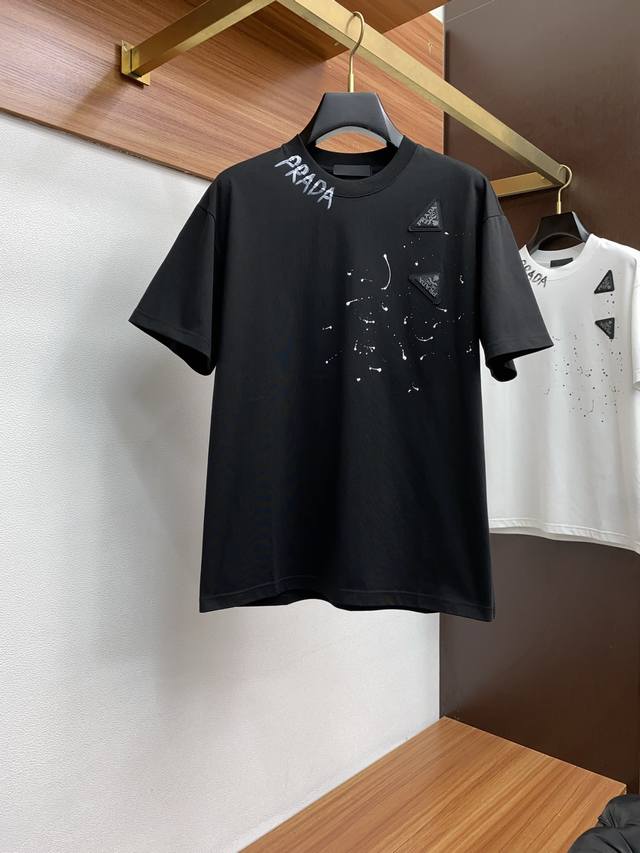 Prada 25Ss Spring/Summer new pure cotton round neck short-sleeved men's basic wh