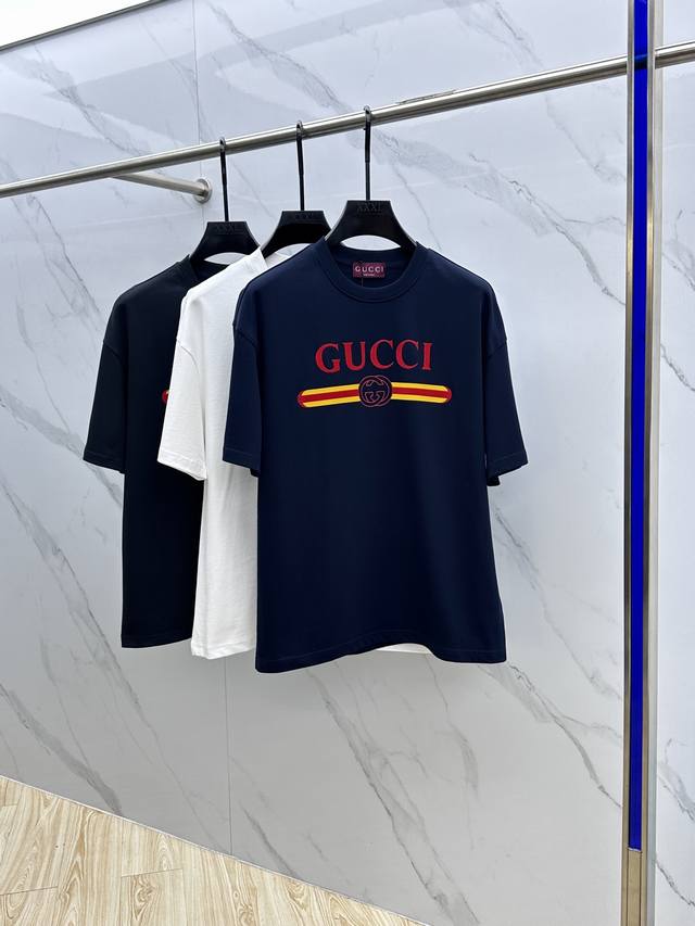 Gucci* Spring/Summer 2025FW new round-neck outerwear T-shirt with a 3D logo and