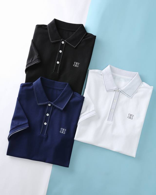 New He Emma* Ss summer new cotton pique lapel short tee featuring the classic si