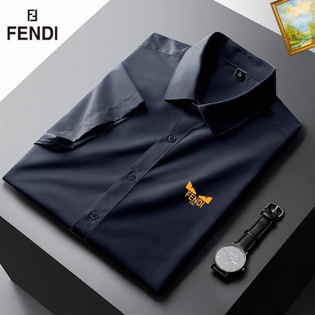 Fendi 2025 new men's short-sleeved shirt, a high-end version! Custom-made fabric