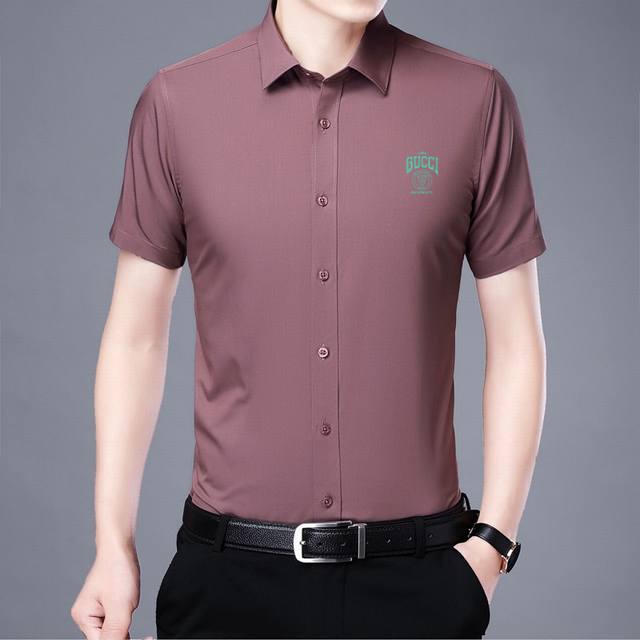 Gucci 2025Ss new men's short-sleeved shirt, a high-end version! Custom-made fabr