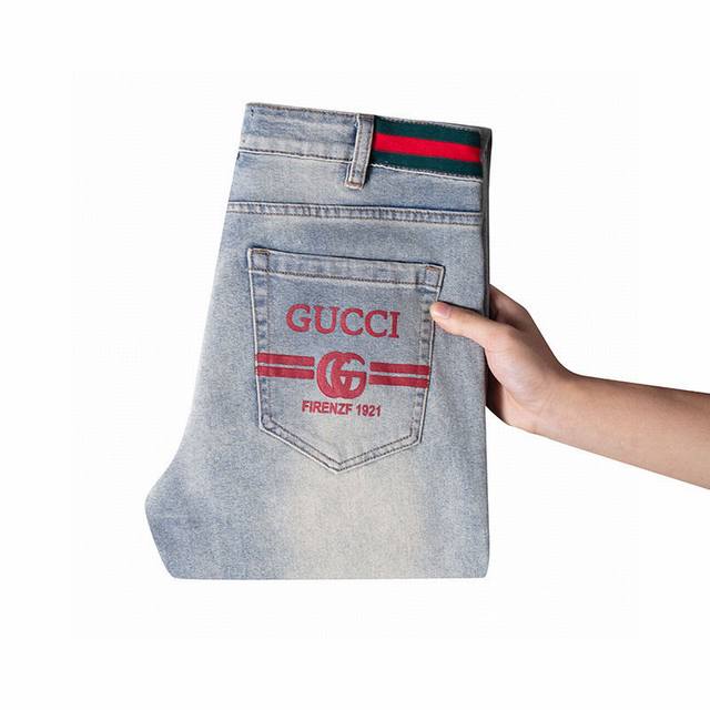 Gucci brand new men's trousers jeans, four seasons slim classic fashion retro he