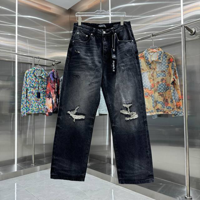 D Purple Brand ripped workwear street style loose straight jeans color black siz