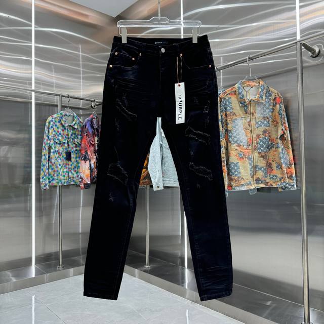 D Purple Brand ripped street style slim-fit stretch jeans in black sizes 30 32 3