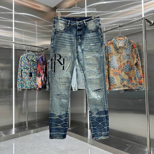 D Amiri ripped letter embroidery craft street trend slim fit skinny stretch jean