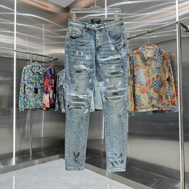 D Amiri ripped graffiti craft street trend slim fit skinny stretch jeans color b