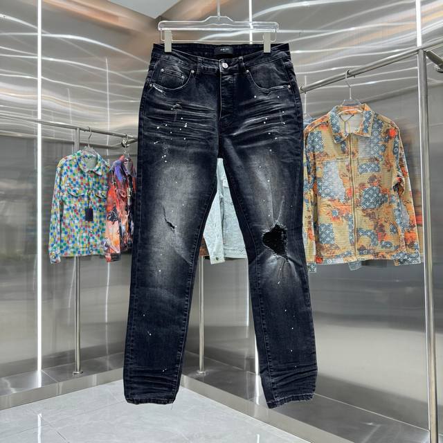 D Amiri ripped graffiti craft street trend slim fit skinny stretch jeans color b