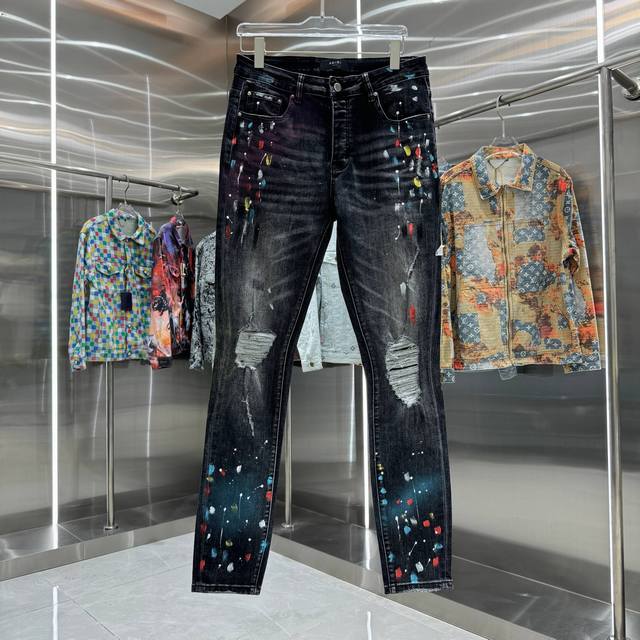 D Amiri ripped color graffiti craft street trend slim fit skinny stretch jeans c