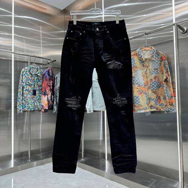 D Amiri ripped letter craft street fashion slim fit skinny stretch jeans color b